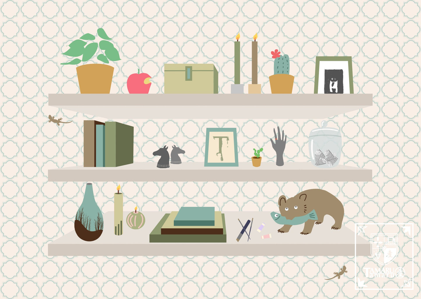 Three-Tier Shelf and Home Décor TAMARUSAN