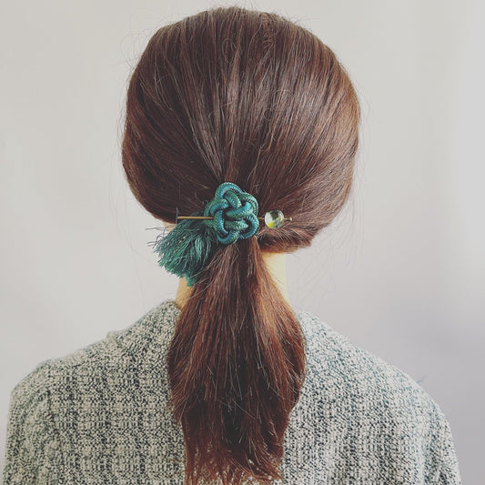 Mini Hair Stick Barrette Calico Cat Pattern Silk Kumihimo TAMARUSAN