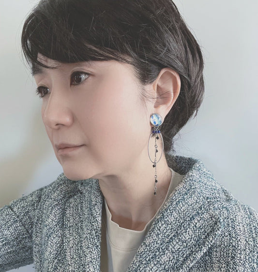 Earrings Blue Hoop Rosewood Lapis Lazuli TAMARUSAN