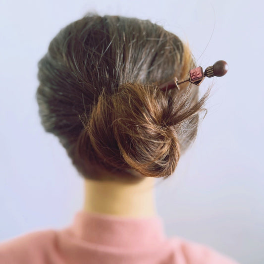 Changeable Hair Stick Pink Red Coral Wooden TAMARUSAN