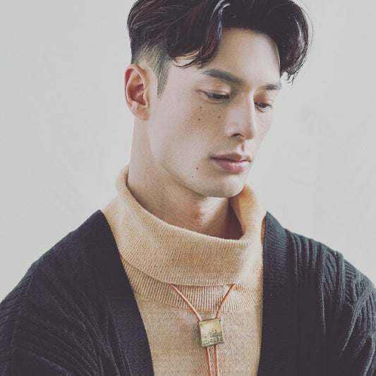 Leather Strap Bolo Tie Green Simple Casual TAMARUSAN