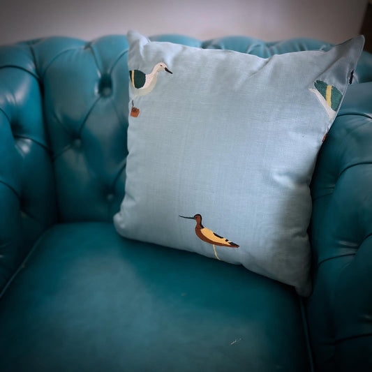 Duck Cushion Light Blue Embroidery Lotus Root TAMARUSAN