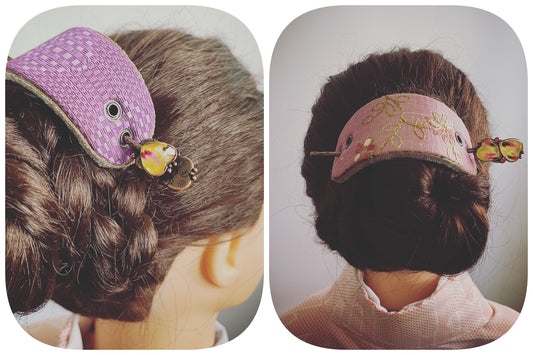 Barrette Hair Stick Pink Silk Handmade TAMARUSAN