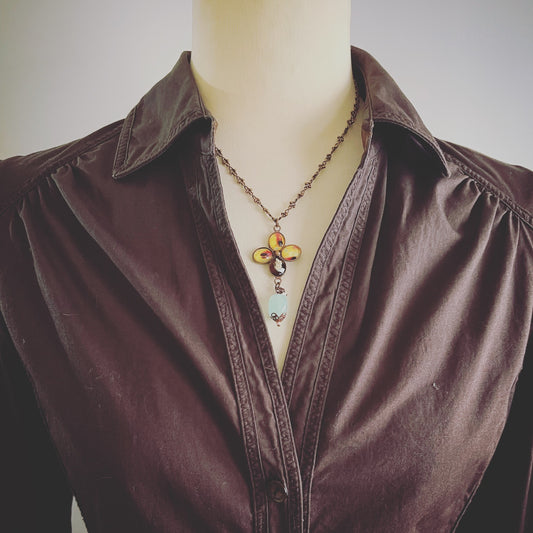 Necklace Flower Pink Antique Handmade TAMARUSAN