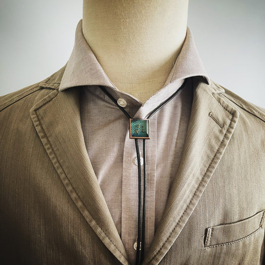 Leather Straps Bolo Tie Green Men's Accessory TAMARUSAN