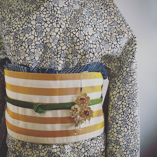 Netsuke Beige Flower Lace Obi TAMARUSAN