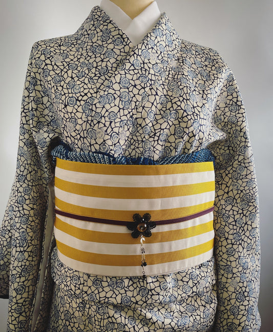 Obidome Flower Black Lace Kimono TAMARUSAN