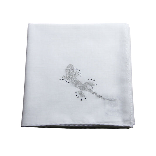 Gecko Handkerchief Hand Print White TAMARUSAN