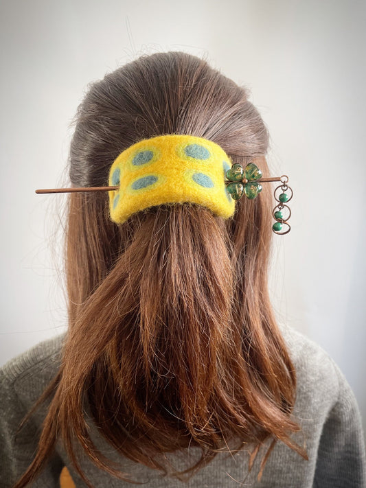 Hair Pin Barrette Yellow Felt TAMARUSAN