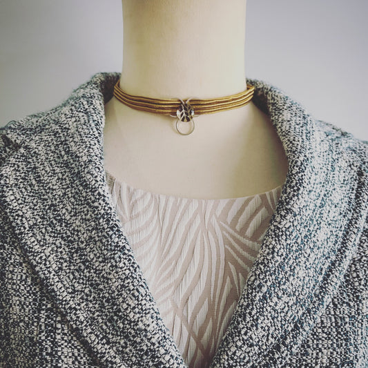 Ribbon Choker Herringbone Mustard Blue TAMARUSAN