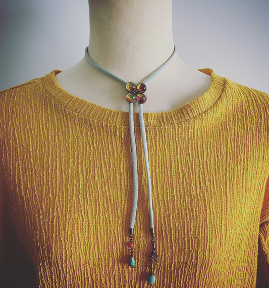Ribbon Bolo Tie Blue Necklace TAMARUSAN