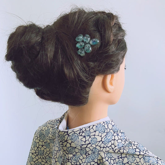 Double Prong Hair Stick Blue Resin Antique Style TAMARUSAN