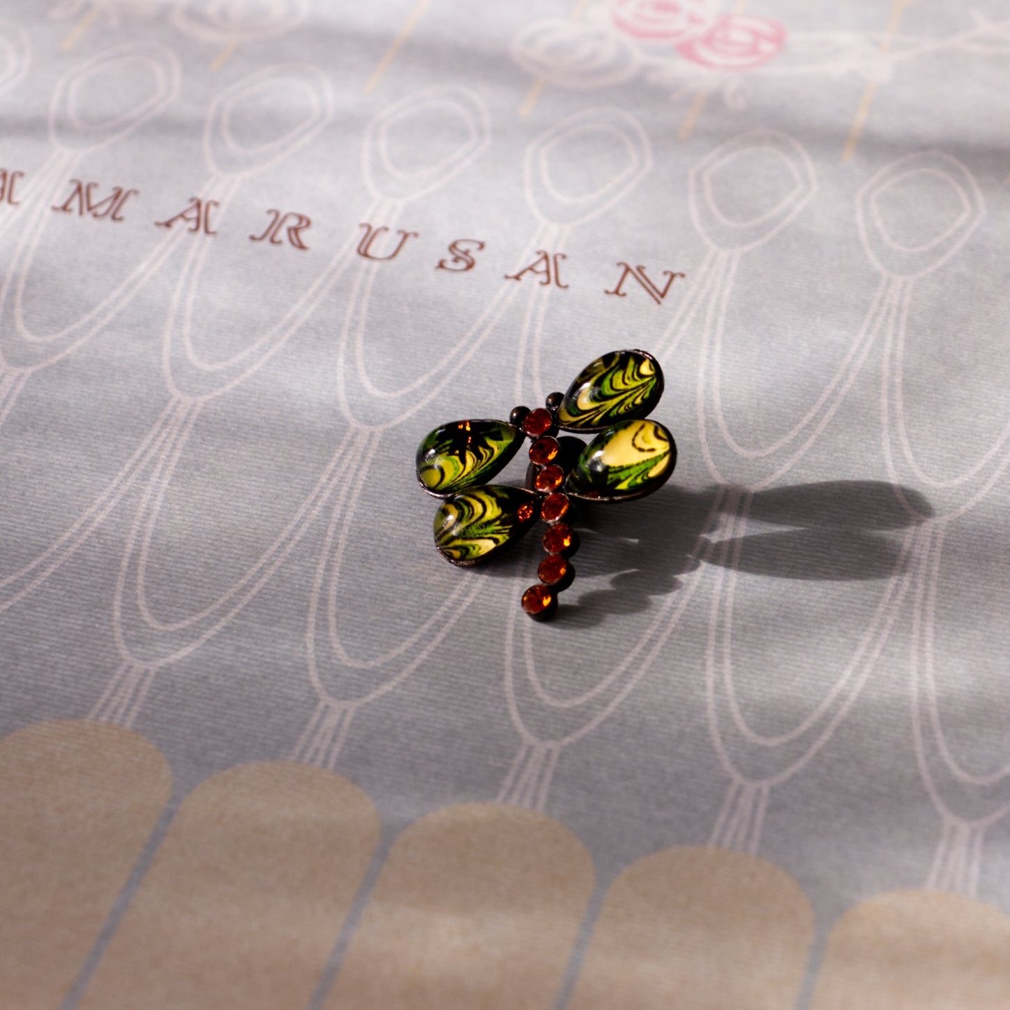 Pin Brooch Dragonfly Green Marble