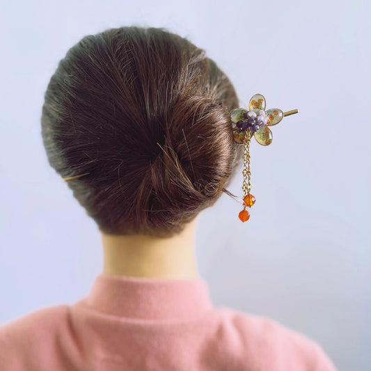 Flower Hair Stick Candy Gray Orange TAMARUSAN