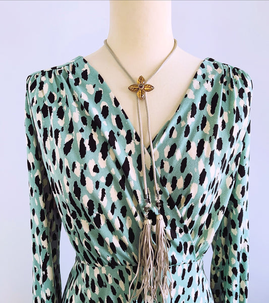 Long Necklace Gray Bolo Tie Fringe