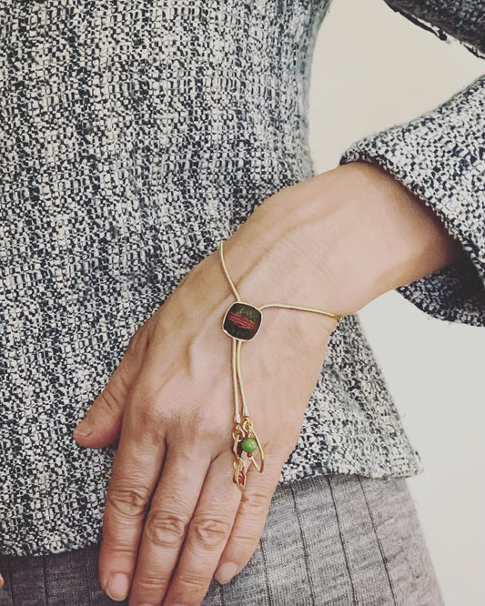 Bracelet Gold Chain Mizuhiki Green TAMARUSAN