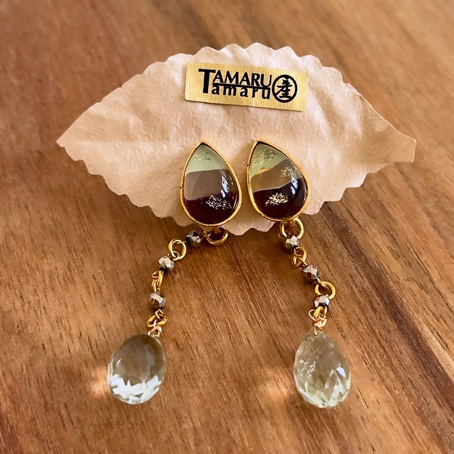 Earrings Amethyst Rainbow Purple Gold TAMARUSAN