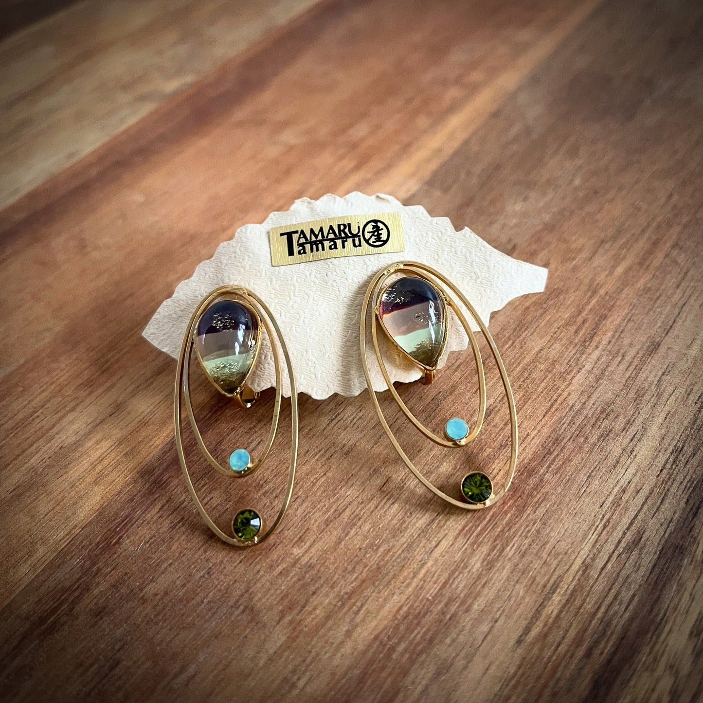 Earrings Rainbow Purple Gold TAMARUSAN