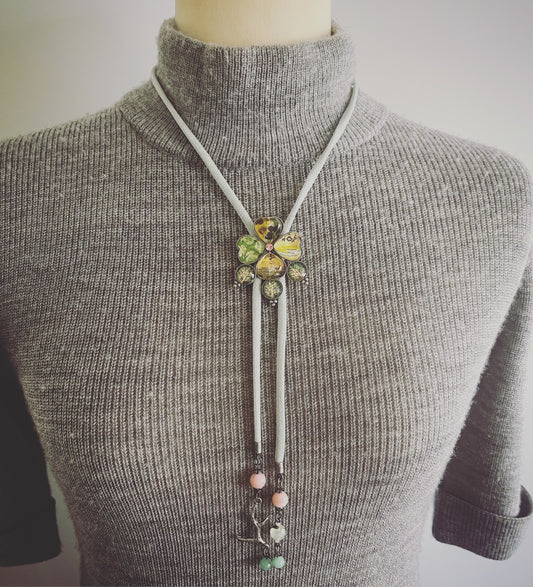 Bolo Tie Ribbon Flower Green Resin TAMARUSAN