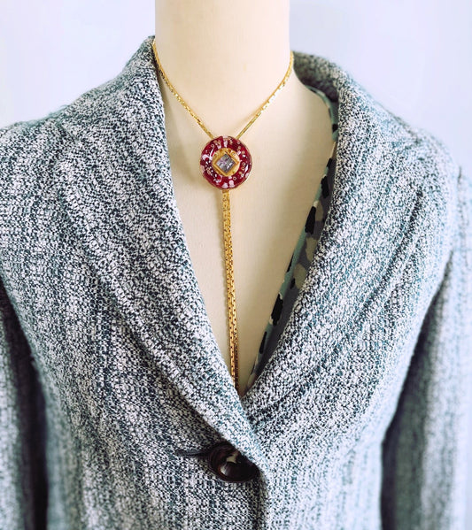 Chain Bolo Tie Red Light Blue Garnet Gold TAMARUSAN