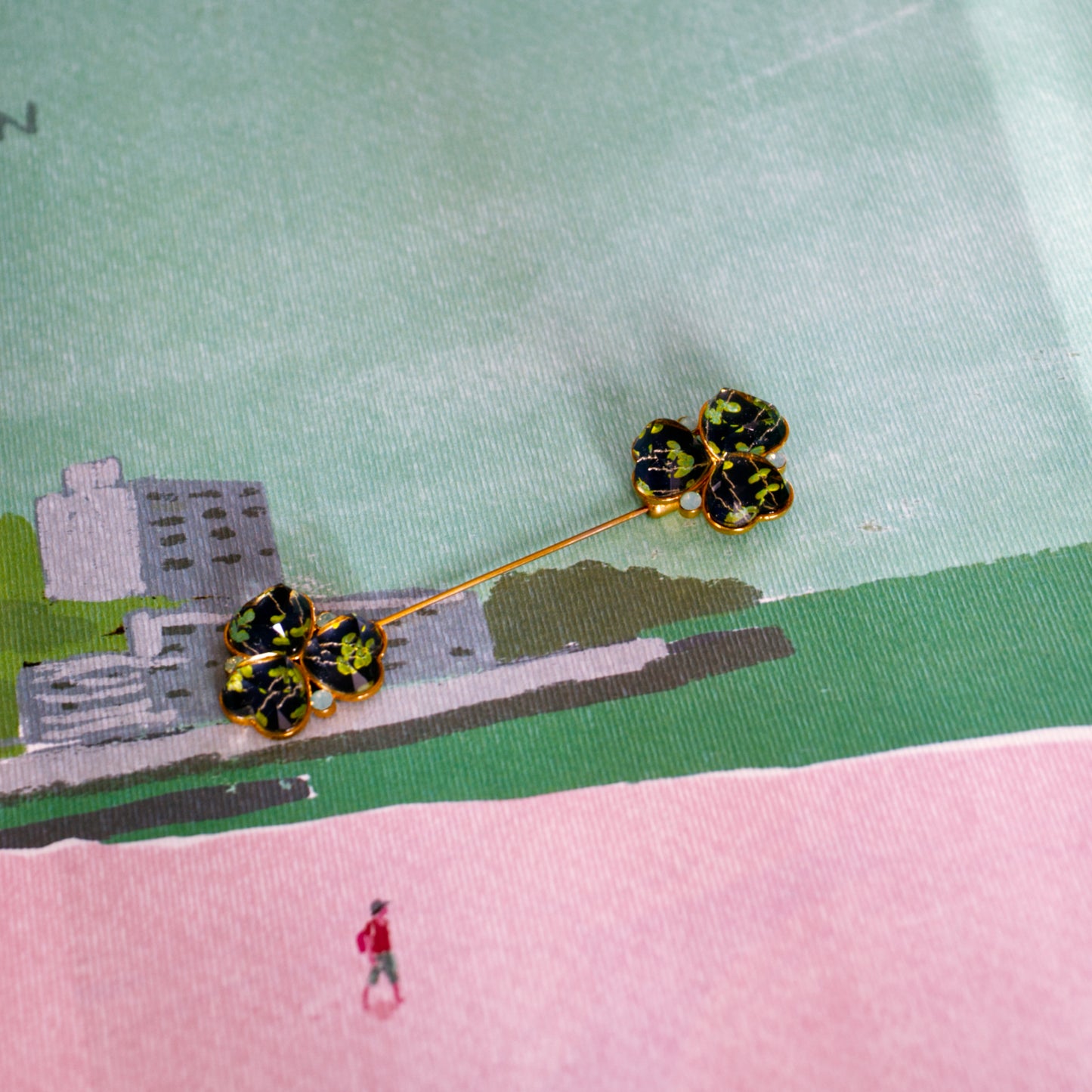 Hatpin Flower 24k Gold Blue Vine