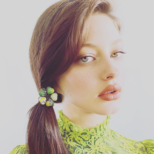 Gomas Para El Cabello Flor Mezcla Verde Resina