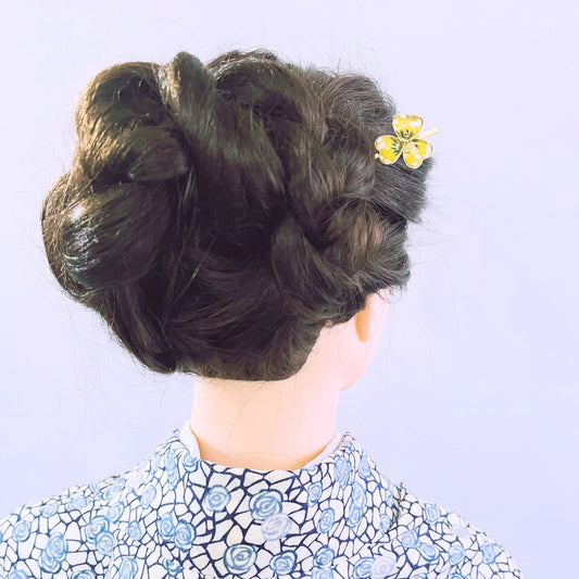 Violet Flower Short Kanzashi Gold Yellow TAMARUSAN