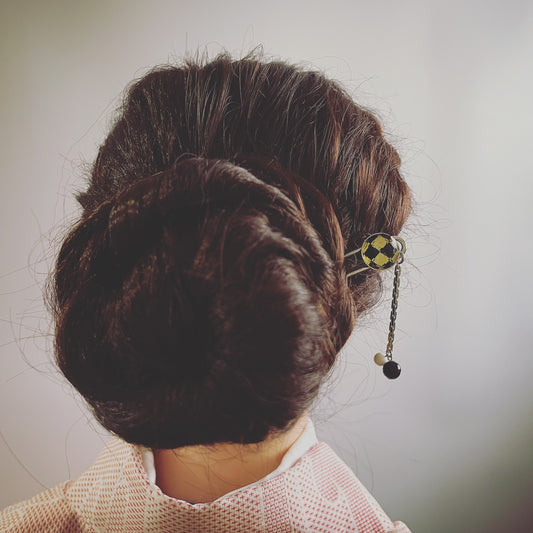 Hair Stick Short Black White Check TAMARUSAN