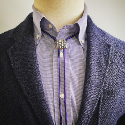 Silk Braided Cord Bolo Tie Hexagonal Pattern Black TAMARUSAN