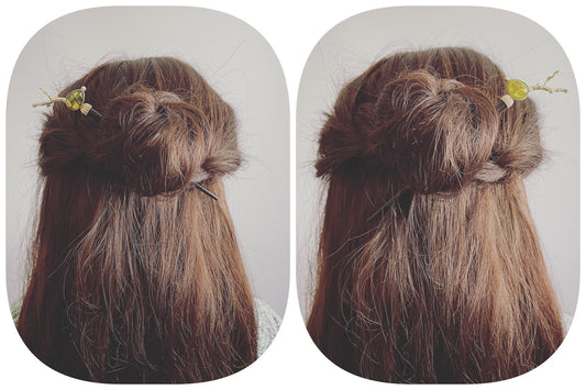 Hair Stick Wood Reindeer Blue Green TAMARUSAN