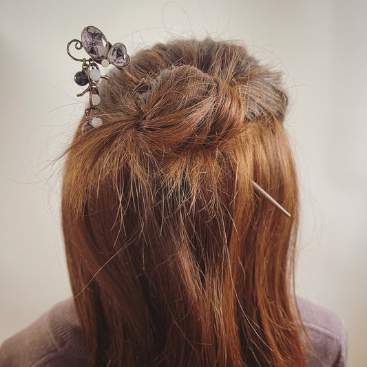 Adorno Cambiable Horquilla Mariposa Morada Madera