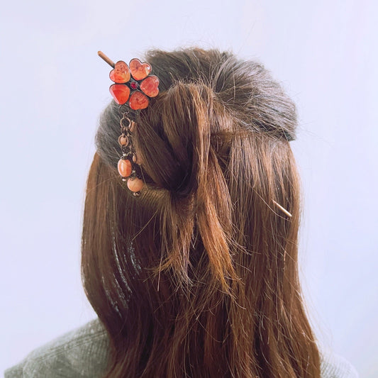Flower Hair Stick Candy Gray Orange TAMARUSAN