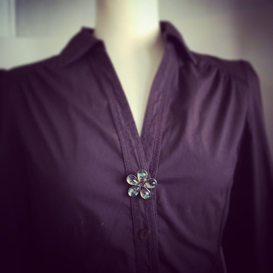 Button Cover Flower Blue Brooch TAMARUSAN