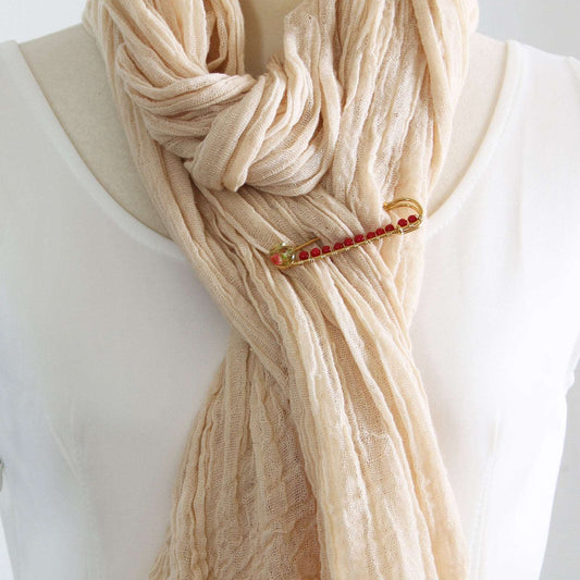 Fancy Safety Pin Coral Red Gold TAMARUSAN