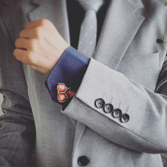 Cuff Links Flower Red Gold TAMARUSAN