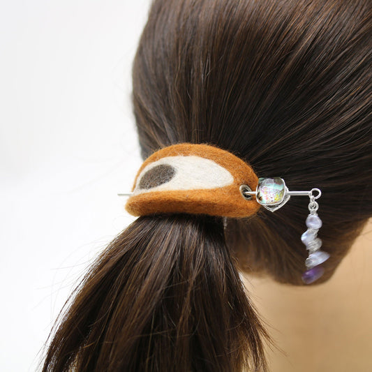 Hairpin Barrette Brown Felt Amethyst TAMARUSAN