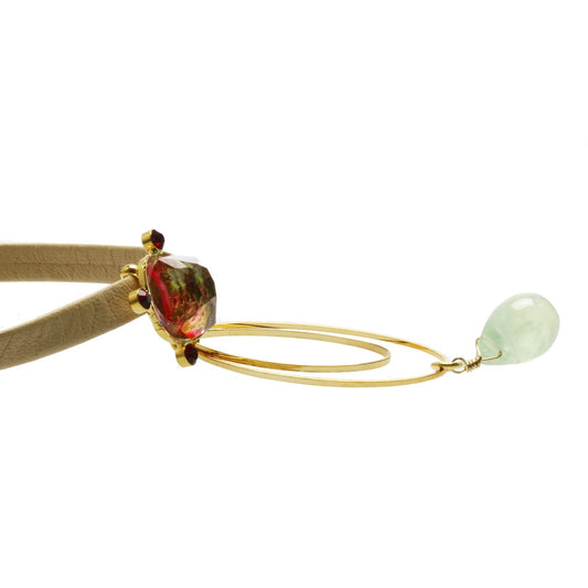 Choker Beige Leather Red Prehnite TAMARUSAN