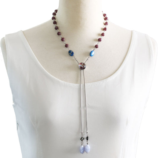 Chain Bolo Tie Necklace Blue Purple TAMARUSAN