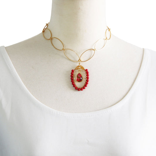 Choker Red Coral Gold Gorgeous TAMARUSAN