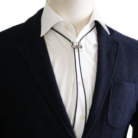 Leather Strap Bolo Tie Casual Long Necklace Blue TAMARUSAN