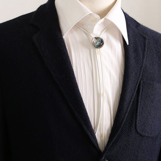 Leather Strap Bolo Tie Pearl White Blue TAMARUSAN