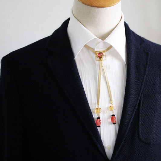 Leather Straps Bolo Tie Cherry Quartz Citrine Onyx TAMARUSAN