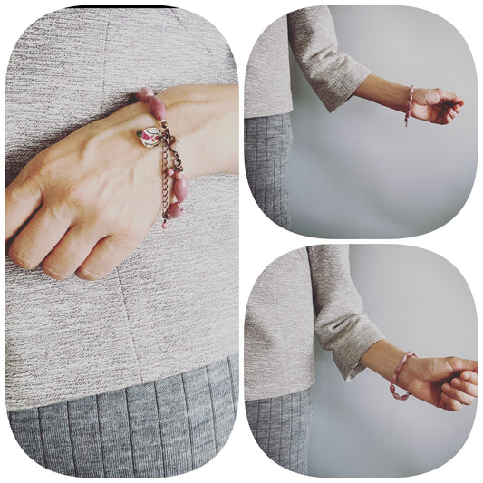 Bracelet Rose Pink Rhodonite Resin TAMARUSAN