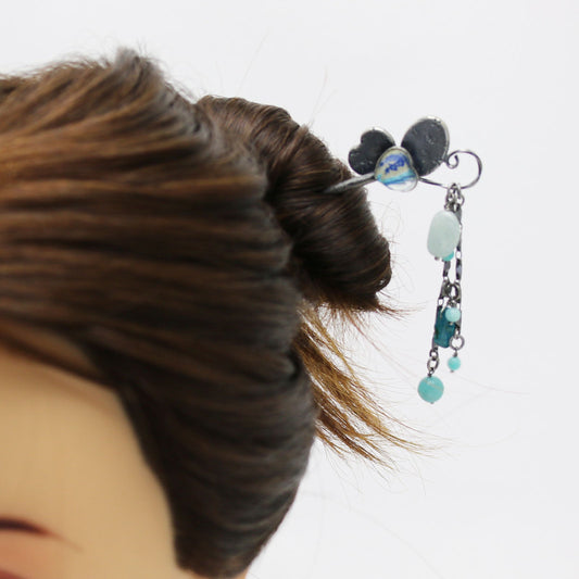 One Stick Hairpin Butterfly Blue Rose TAMARUSAN