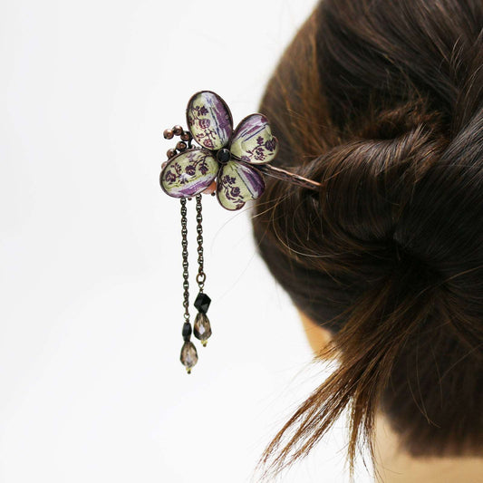 Stick Hairpin Butterfly Pink Rose TAMARUSAN