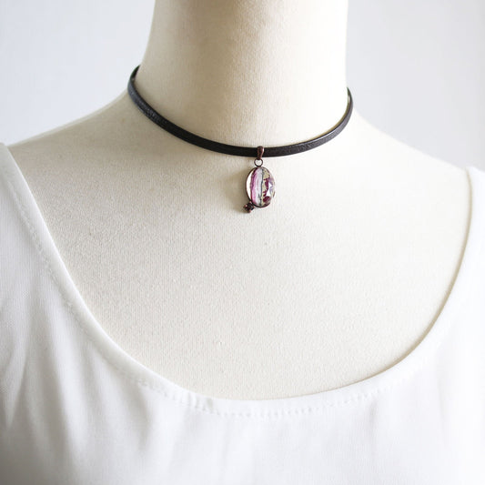 Leather Choker Rose Pink Garnet TAMARUSAN