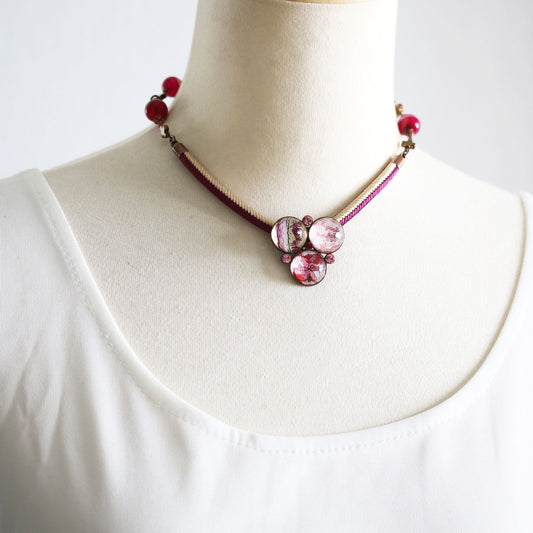 Choker Silk Agate Pink Hematite TAMARUSAN