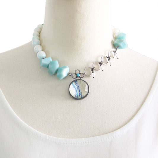 Choker Natural Stone Blue Rose Tree Amazonite TAMARUSAN