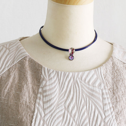 Leather Choker Blue Rose Plum TAMARUSAN