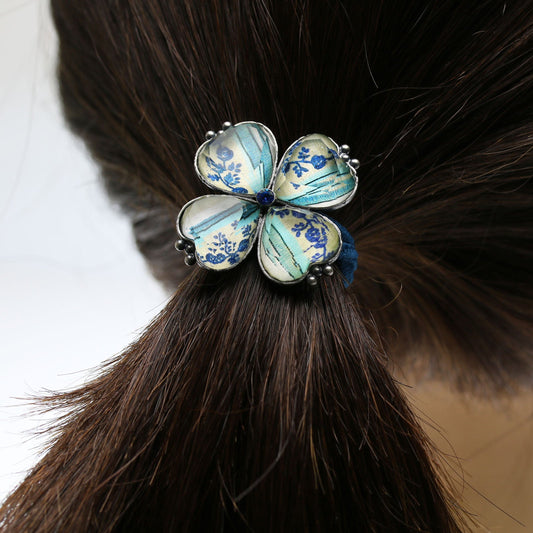 Hair Elastic Blue Clover Flower Japanese Style TAMARUSAN